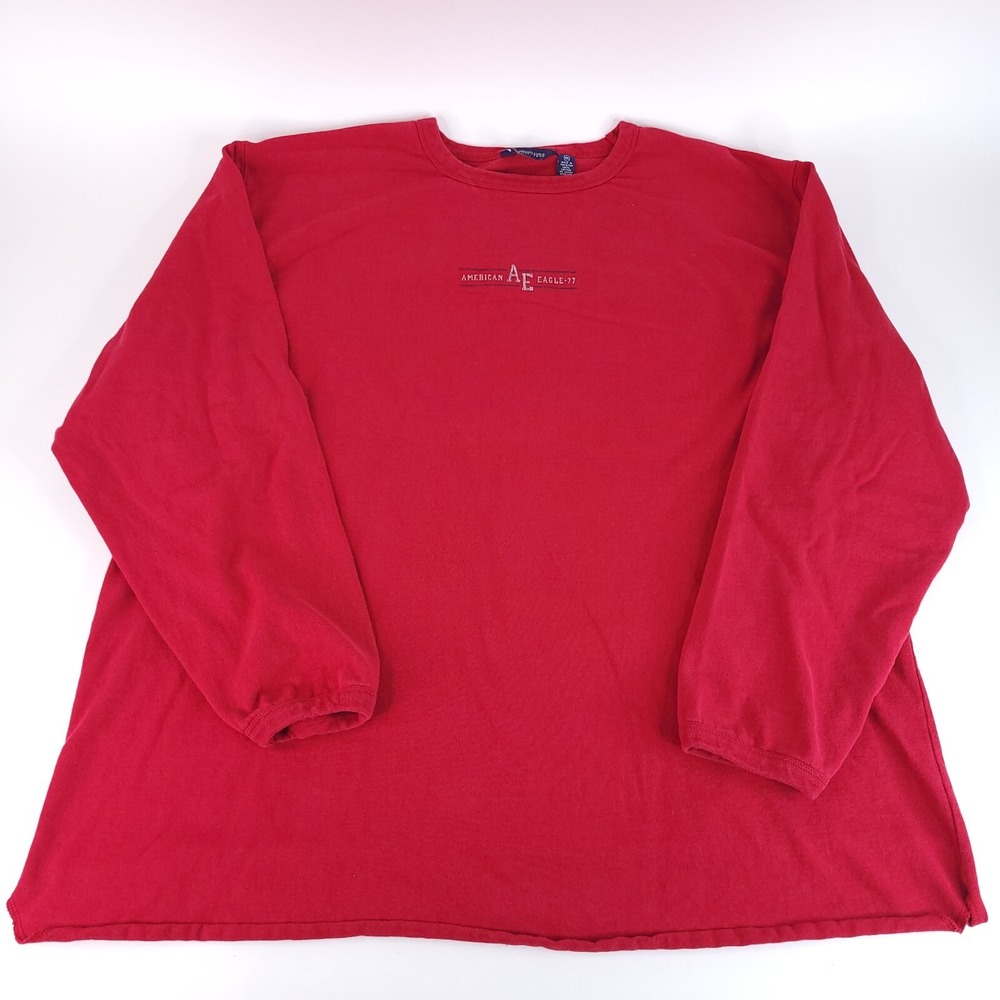 American Eagle Outfitters Shirt‎ Mens XXL Red Long Sleeve Left Chest Spell Out